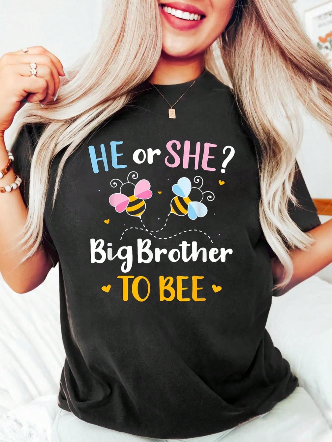 Gender Reveal He or She Brother Matching Baby Party T-Shirt Women ...