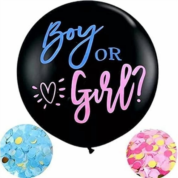 Gender Reveal Confetti Balloon 36 Inch Big Black Balloons with Pink and Blue Confetti
