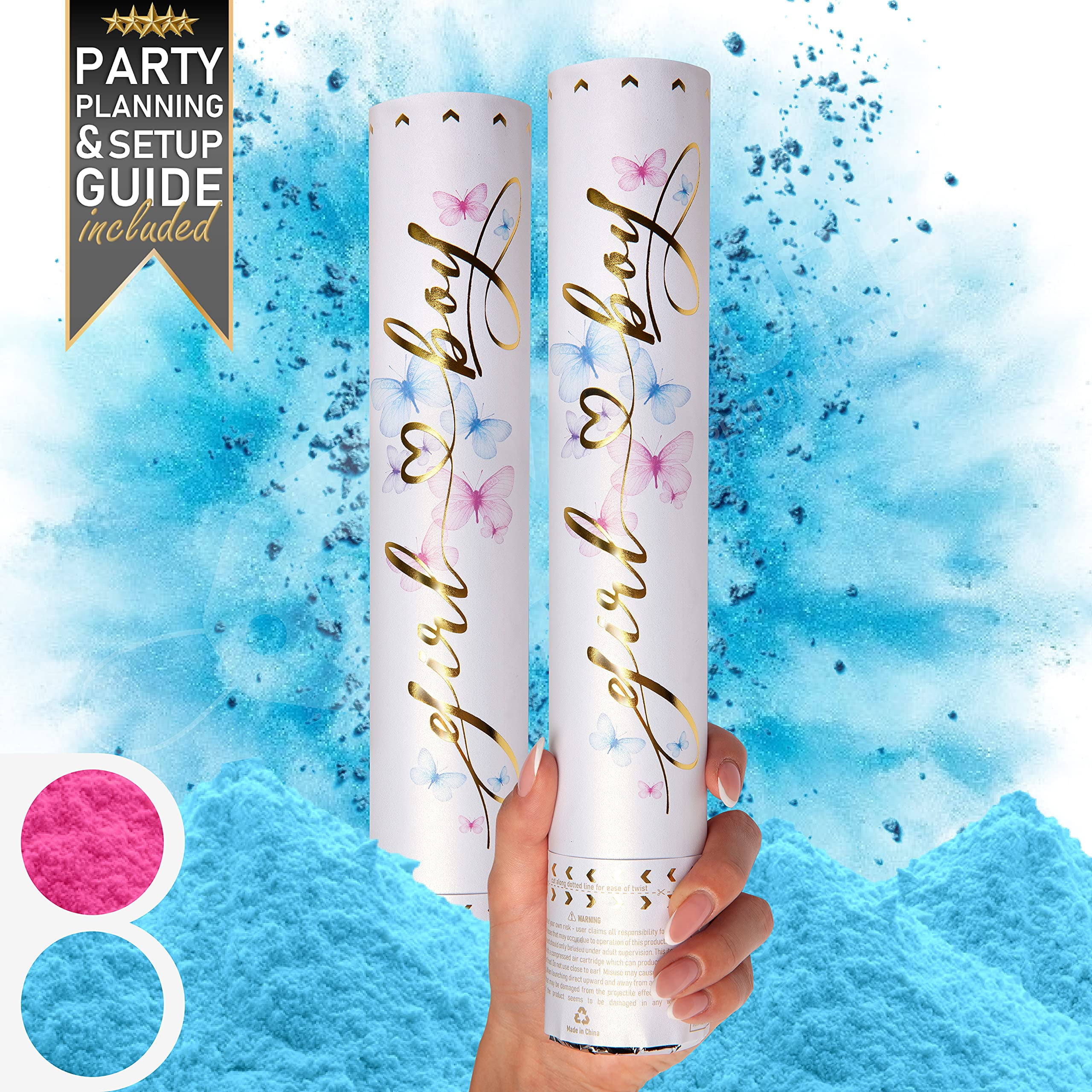 Gender Reveal Confetti Cannon 2 Pack Blue Biodegradable Gender Reveal Smoke Bombs Baby