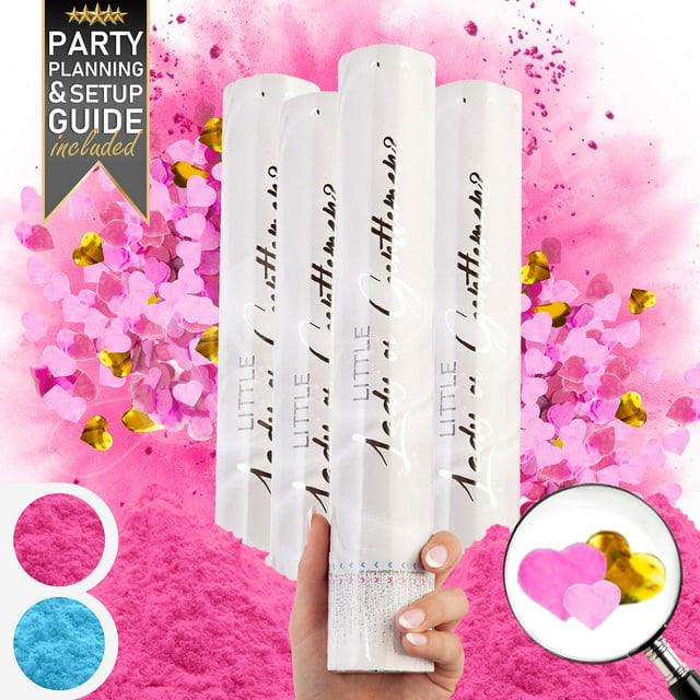 Gender Reveal Confetti Cannon 4 Pack Pink Girl Biodegradable Gender