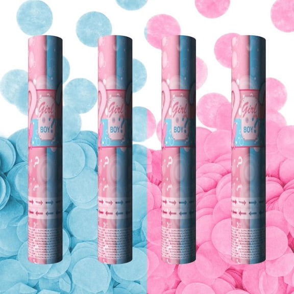 Gender Reveal Confetti Cannons - 4 Pack - Biodegradable Gender Reveal Popper Blaster (12")