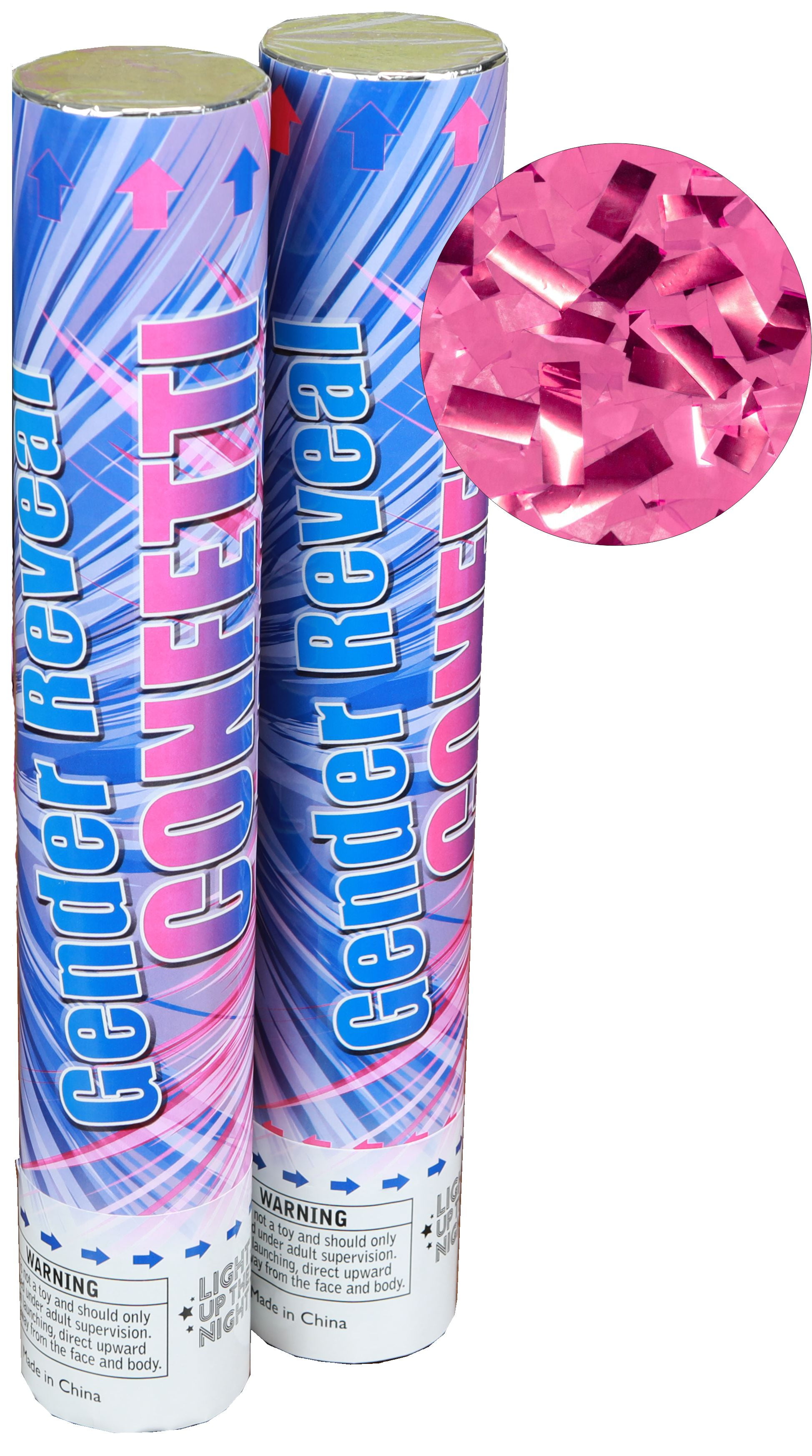 Gender Reveal Confetti Cannons, Pink, 2 Pack