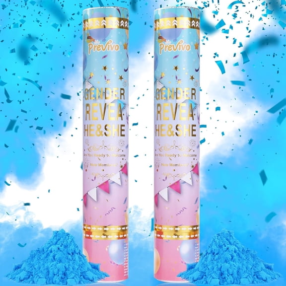 Gender Reveal Confetti Powder Cannon - 2 Pack Blue Baby Poppers 100% Biodegradable Smoke Supplies