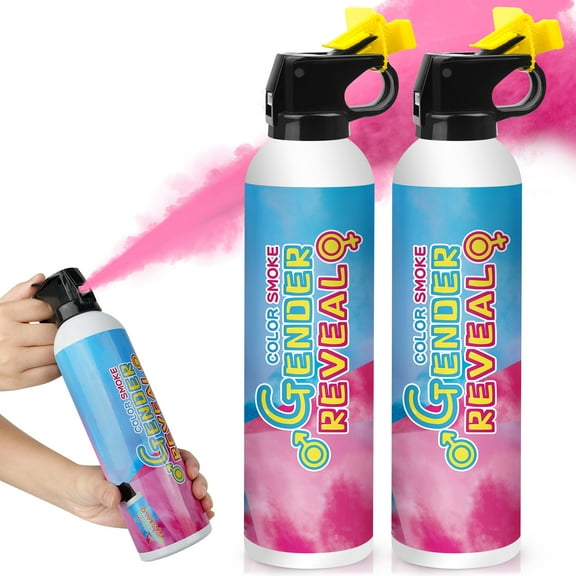 Gender Reveal Confetti Powder Cannon, Boy Blue and Girl Pink Gender Reveal Poppers - He or She Smoke Bomb Baby Shower Baby Party Decorations Supplies Sticks 2PACK PINK