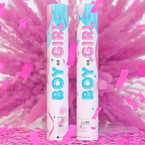 TUR Pink Gender Reveal Confetti & Powder Smoke Cannons 2-Pack, Biodegradable Poppers for Baby Showers and Parties 12 Inch