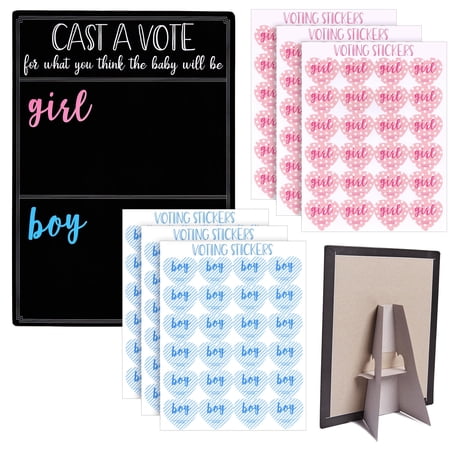 Juvale Boy or Girl Voting Board - Interactive Gender Guessing Board - Classic Black Chalkboard Baby Shower Decoration - Easy Tabletop Display for Baby Shower Games - Black, 12 x 17 in, 144 Stickers