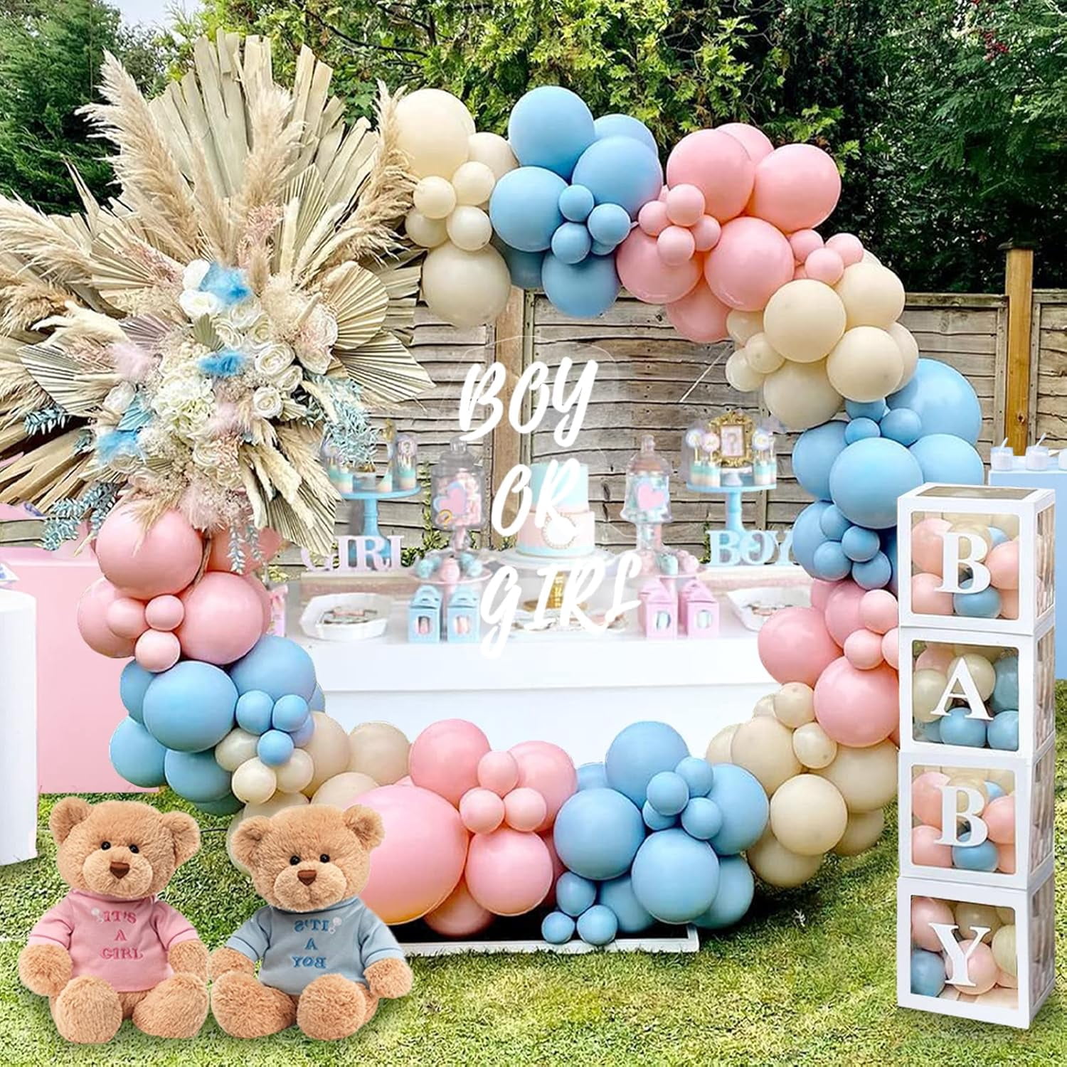 Gender Reveal Decorations Party Set 176pcs Pink and Blue Balloons Arch Kit, Baby Box with Letters for Gender Reveal Decor Party Supplies Boy or Girl Baby Shower Revelacion Genero Backdrop