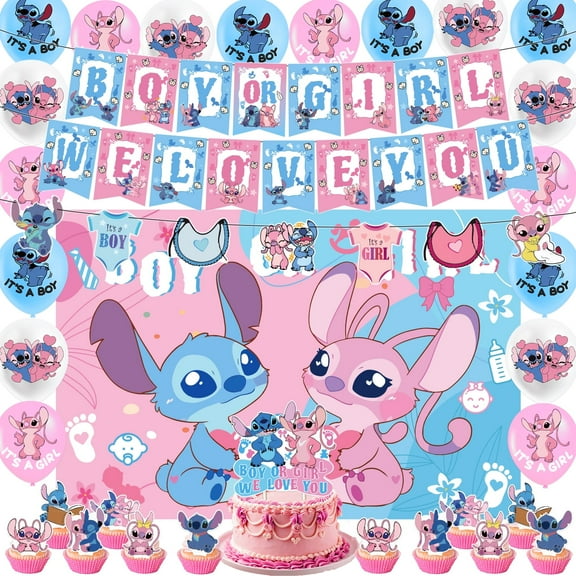 Gender Reveal Decorations Party Supplies Boy or Girl Gender Reveal Banner Balloons, Cupcake Toppers, Backdrop for Baby Shower Pink and Blue Party Decorations
