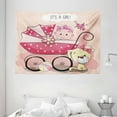 thumbnail image 1 of Gender Reveal Decorations Tapestry, Greeting for New Infant Puppy Dog and Baby Carriage Pastel, Wall Hanging for Bedroom Living Room Dorm Decor, 80W X 60L Inches, Light Yellow Pink, by Ambesonne, 1 of 2