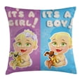 thumbnail image 1 of Gender Reveal Decorations Throw Pillow Cushion Cover, Girl and Baby Boy with Dogs Cute Figures Congratulations Birth, Decorative Square Accent Pillow Case, 20 X 20 Inches, Multicolor, by Ambesonne, 1 of 2