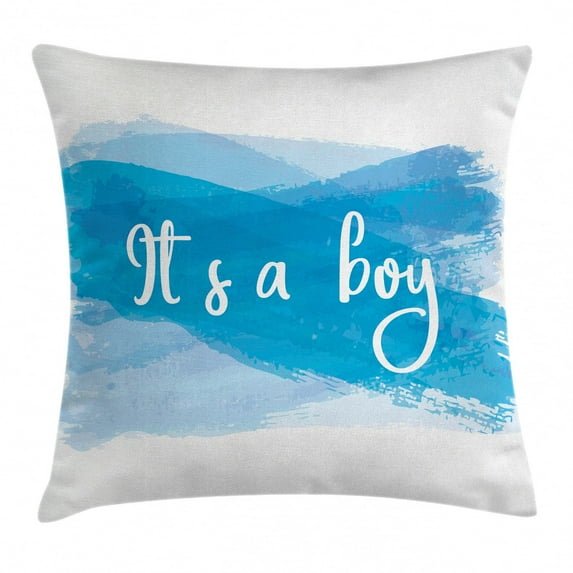 Gender Reveal Decorations Throw Pillow Cushion Cover, It's A Boy Message Abstract Announcement Illustration, Decorative Square Accent Pillow Case, 18 X 18 Inches, Violet Blue White, by Ambesonne