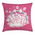 thumbnail image 1 of Gender Reveal Decorations Throw Pillow Cushion Cover, It's A Girl Quote with Rainbow Balloons Clouds Happy Baby Birth, Decorative Square Accent Pillow Case, 20 X 20 Inches, Light Pink, by Ambesonne, 1 of 2