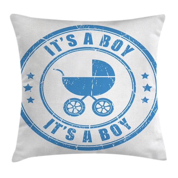Gender Reveal Decorations Throw Pillow Cushion Cover, Old Fashion It's A Boy Quote with Grunge Effects and Carriage, Decorative Square Accent Pillow Case, 20 X 20 Inches, Violet Blue, by Ambesonne