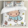 thumbnail image 1 of Gender Reveal Duvet Cover Set King Size, Little Baby Boy Smiling with Stars Rocket Space Kids Artistic Cartoon Style, Decorative 3 Piece Bedding Set with 2 Pillow Shams, Multicolor, by Ambesonne, 1 of 3