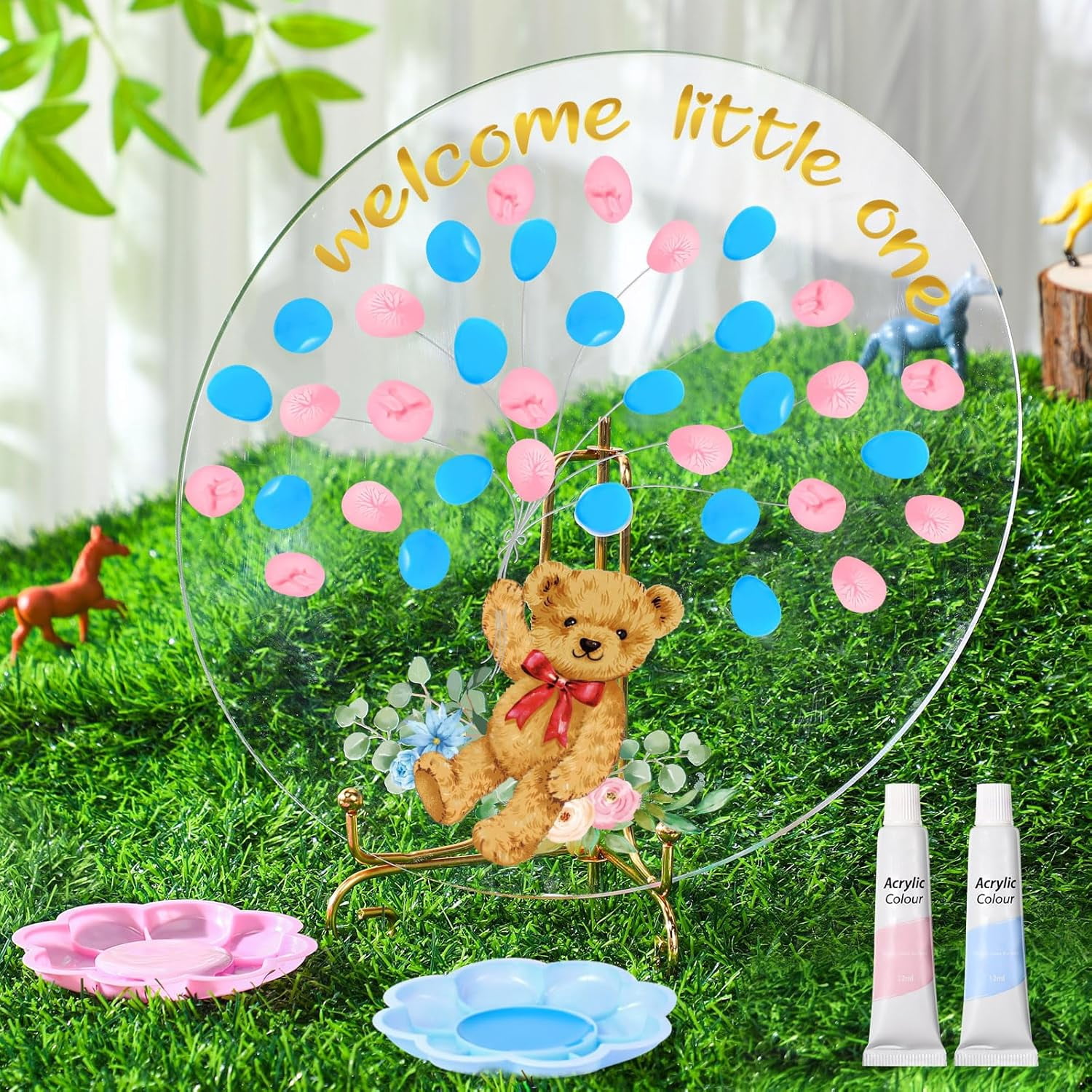 KEQAR Lot de 24 Badges Gender Reveal pour Décoration de Baby Shower, Accessoires Team Boy et Team Girl, Boutons Ronds Pinback (4,5 cm) (Bleu et Rose