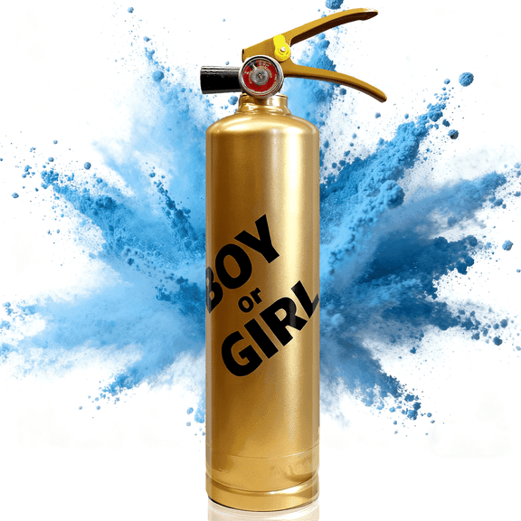Previvo Gender Reveal Fire Extinguisher, 23oz Blue Color Powder Cannon, Large Capacity Gold Canister Baby Gender Reveal Party Supplies