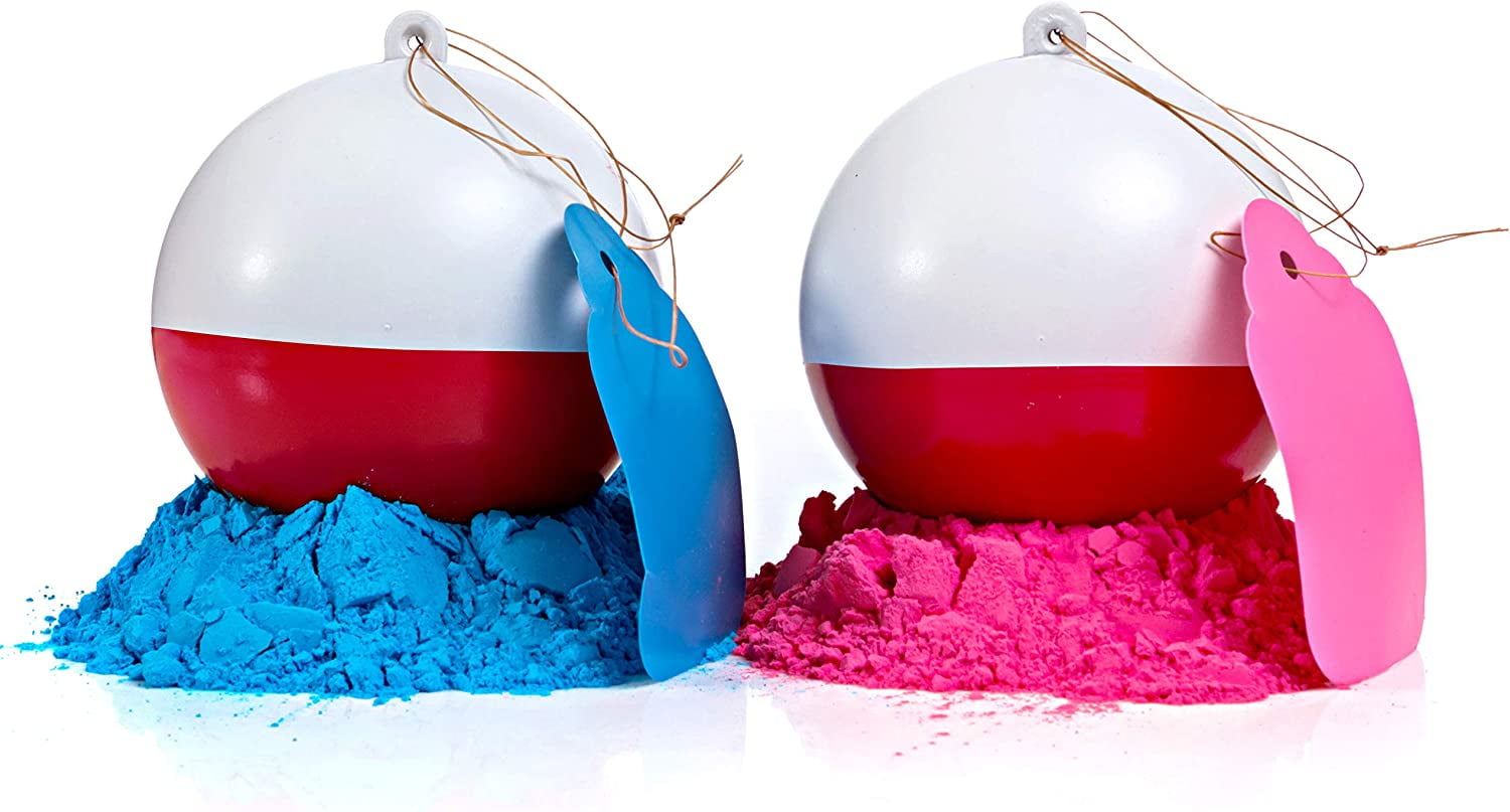 Gender Reveal Fishing Ball 2 Pack | Pink & Blue Set | Exploding Powder Red  and White Fishing Bobber Lure | Gender Reveal Party Ideas | Ultimate Party