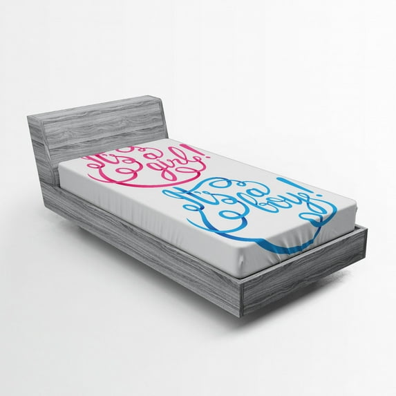Ambesonne Gender Reveal Fitted Sheet, It's a Girl Boy, Twin XL Size, Hot Pink Blue