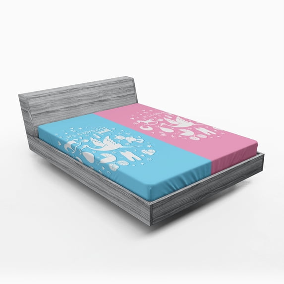 Ambesonne Party Fitted Sheet, Girl Boy, Queen Size, Pale Pink Sky Blue