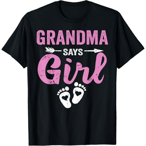 Gender Reveal Grandma Says Girl Family Baby Party Team Pink T-Shirt100% pure cotton