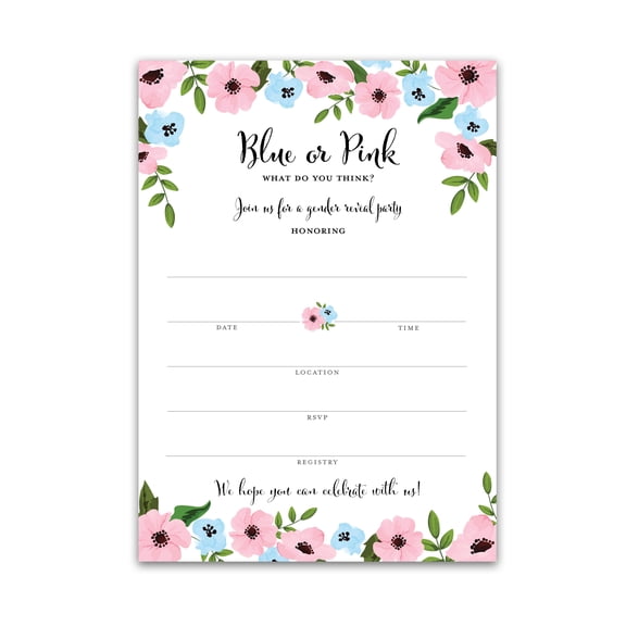 Gender Reveal Invitations  Pack of 25Team Blue or Pink What do you Think, Boy or Girl Baby Shower Invites, He or She Theme Gender Reveal Party Gender Neutral DIY Blank Fill In Invitation I750-INV1