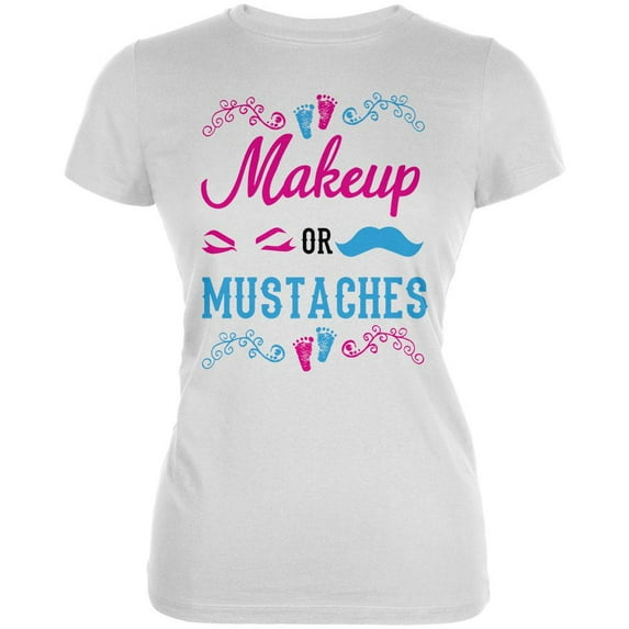 Gender Reveal Makeup Or Mustaches Juniors Soft T Shirt White SM