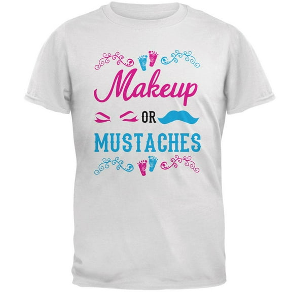 Gender Reveal Makeup Or Mustaches Mens T Shirt White 3X-LG