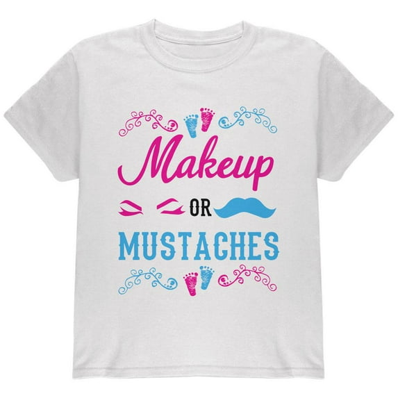 Gender Reveal Makeup Or Mustaches Youth T Shirt White YMD