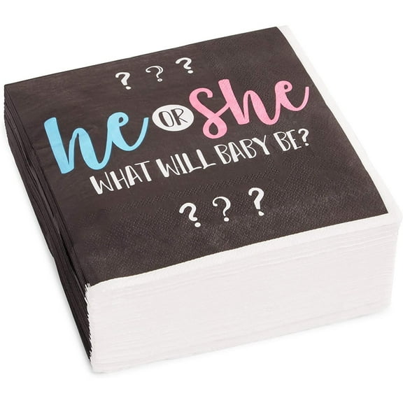 Sparkle and Bash Boy Or Girl Dinner Napkins - 6.5 x 6.5 In, 100 Count, Pink, Blue & Black - Cocktail Napkins for Baby Shower, Party Supply & Decoration