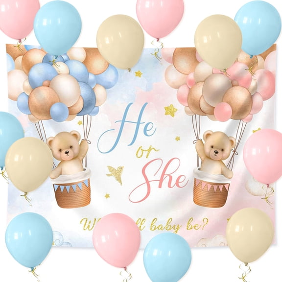 Gender Reveal Party Decorations - Bear Hot Air Balloon Theme He or She Party Decor Set