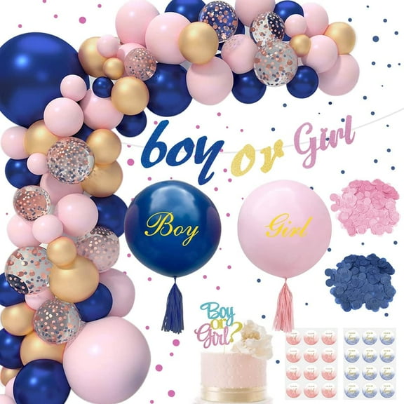 Gender Reveal Party Decorations, Boy Or Girl Baby Gender Reveal, Blue and Pink Confetti Plates Balloons, Revelation Gender Decoration