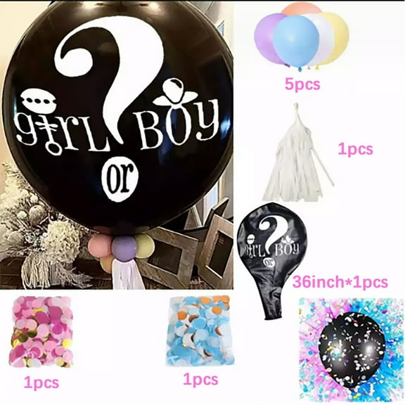 Gender Reveal Party Supplies, Baby Shower Decorations Kit, 36 Inch Balloons with Confetti and Tassel Decorations, 16 Piece Set