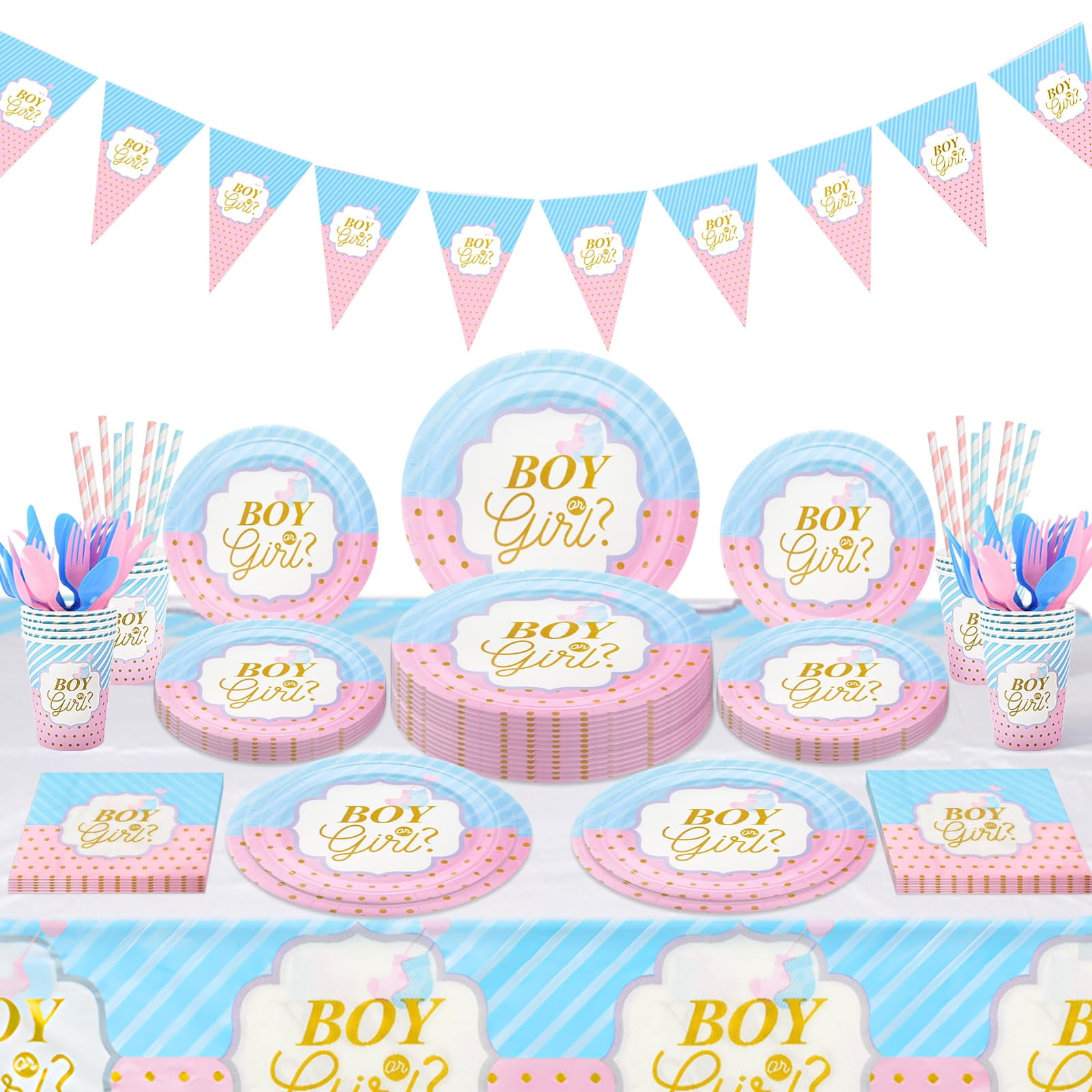 Playful Blue and Pink Gender Reveal Party Tableware Set - 114 Pcs
