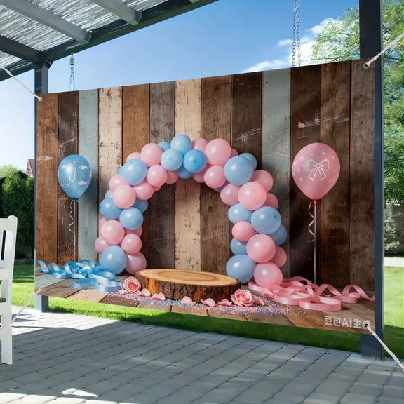 Gender Reveal Photo Backdrop Rustic Wooden Board Party Cake Table Banner Decor Photography Background Supplies Photo Props 51*59IN
