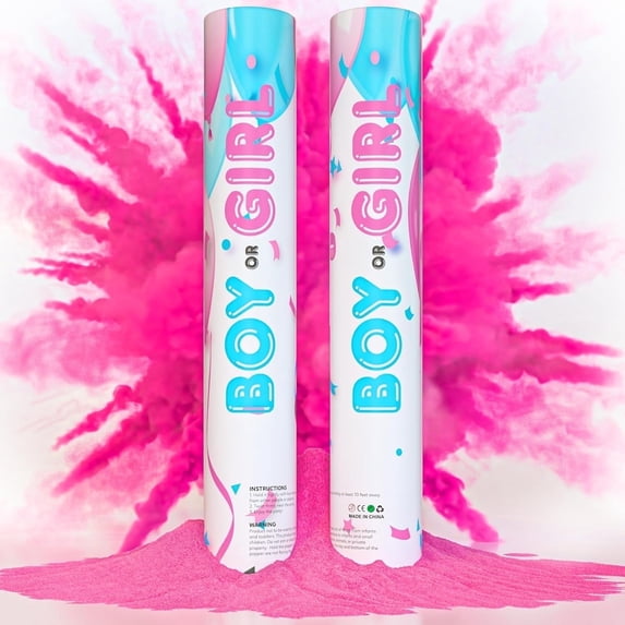 TUR Pink Gender Reveal Powder Cannons Biodegradable 2-Pack, Baby Shower Party Decorations – 12 Inch