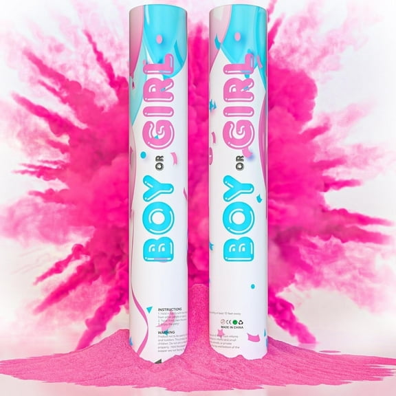 TUR Pink Gender Reveal Powder Cannons Biodegradable 2-Pack, Baby Shower Party Decorations – 12 Inch