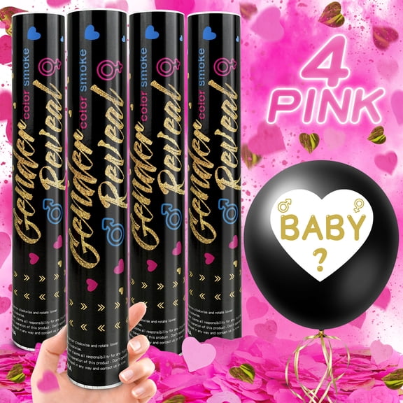Gender Reveal Powder Confetti Cannon & Confetti Balloon, 100% Biodegradable Gender Reveal Party Cannon Balloon Supplies, Boy or Girl Baby Shower Gender reveal Ideas(4 Pink and 36'' Balloon)