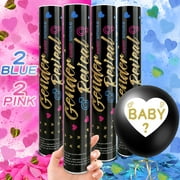 Gender Reveal Powder Confetti Cannon & Confetti Balloon,Gender Reveal Party Cannon Balloon Supplies,Boy or Girl Baby Shower Gender Reveal Ideas(2 Pink, 2 Blue and 36'' Balloon)