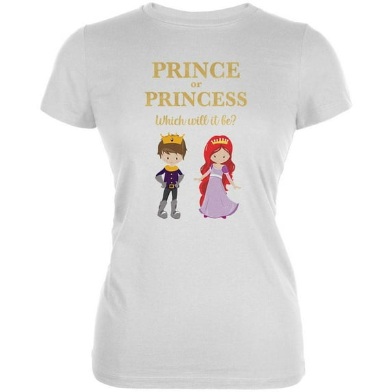 Gender Reveal Prince Or Princess Juniors Soft T Shirt White MD