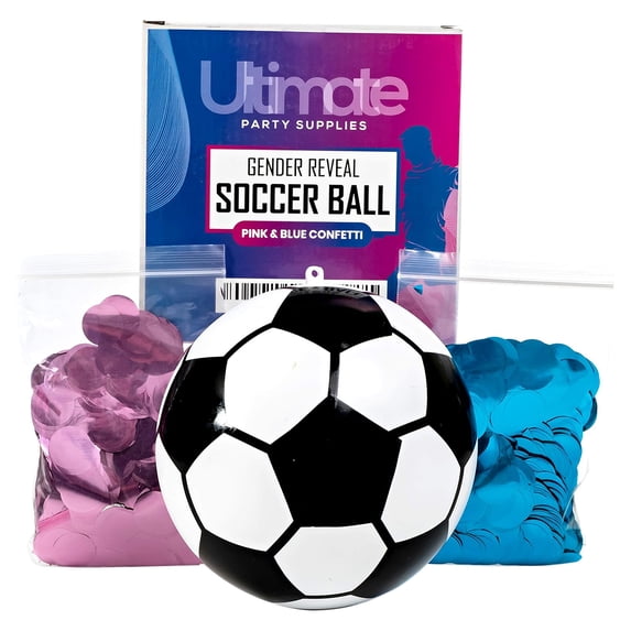 Gender Reveal Soccer Ball | Blue and Pink Confetti Kit | Gender Reveal Party Supplies | Ultimate Party Supplies