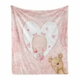 thumbnail image 1 of Gender Reveal Soft Flannel Fleece Blanket, Girls Baby with Teddy Bear Flowers Hearts and Polka Dots Print, Cozy Plush for Indoor and Outdoor Use, 50" x 70", Pale Pink and Sand Brown, by Ambesonne, 1 of 6