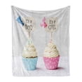 thumbnail image 1 of Gender Reveal Soft Flannel Fleece Throw Blanket, Boy and Girl with Cupcakes Yummy Chocolate Celebration Theme, Cozy Plush for Indoor and Outdoor Use, 60" x 80", Pale Blue and Pink Cream, by Ambesonne, 1 of 6