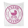 thumbnail image 1 of Gender Reveal Soft Flannel Fleece Throw Blanket, Grunge It's a Girl Retro Stamp with Baby Carriage Newborn Image, Cozy Plush for Indoor and Outdoor Use, 60" x 80", Fuchsia, by Ambesonne, 1 of 5