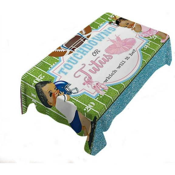 Gender Reveal Tablecloth Touchdowns Or Tutus Boy Girl Rectangle Table Cloth Protector Oil Spill Proof Table Cover Pink Blue 60X84 Inch