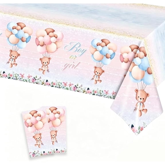 Gender Reveal Tablecloths 2 Piece Teddy Bear Pattern Table Covers 137 x 274 cm