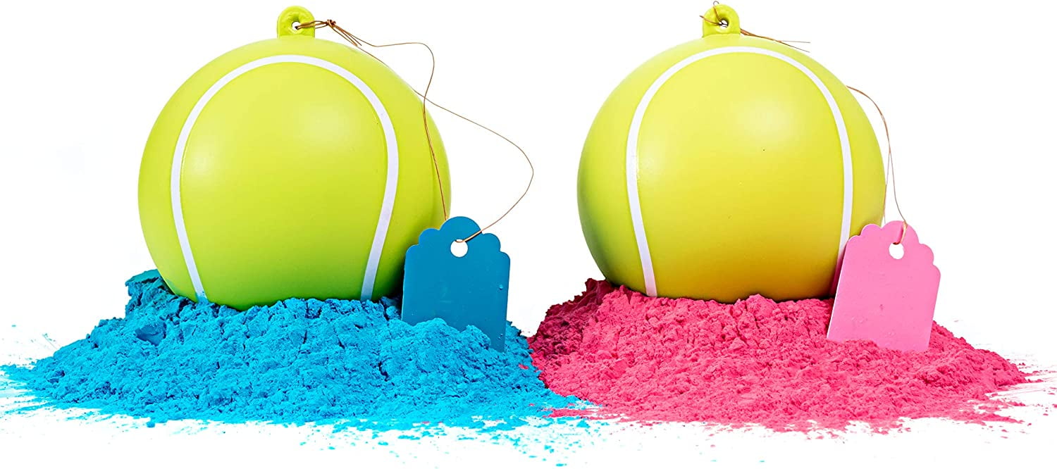 2 Pack Gender Reveal Tennis Balls Ultimate Party Surprise Pink