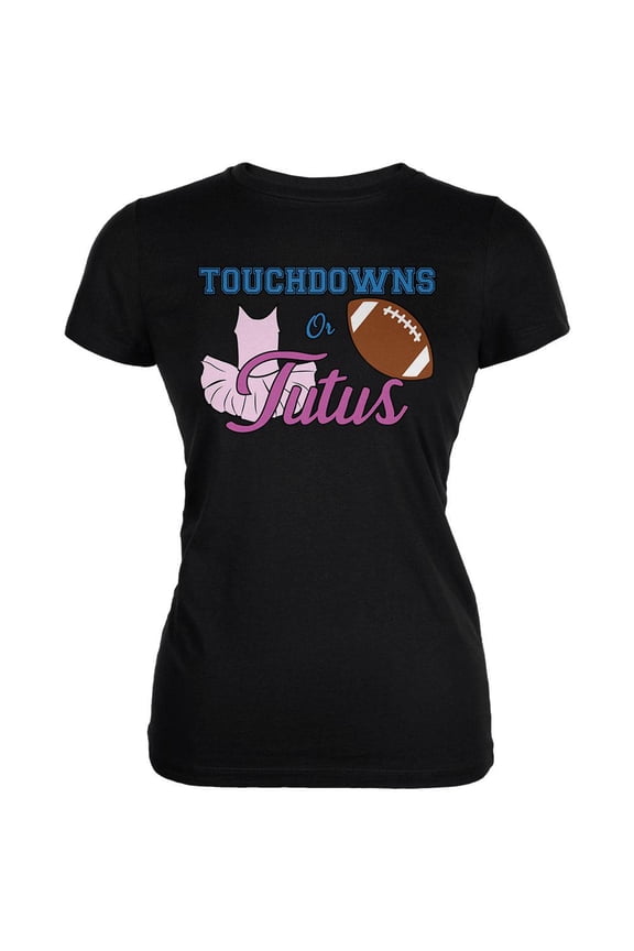 Gender Reveal Touchdowns or Tutus Ballerina Football Juniors Soft T Shirt Black MD