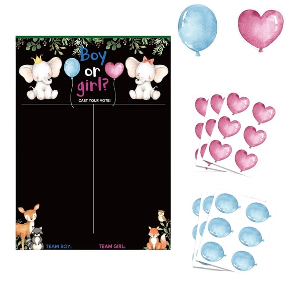 Gender Reveal Voting Board, Elephant & Forest Theme Poster with 6 Stickers, Interactive Party Decor for Baby Reveal Activities