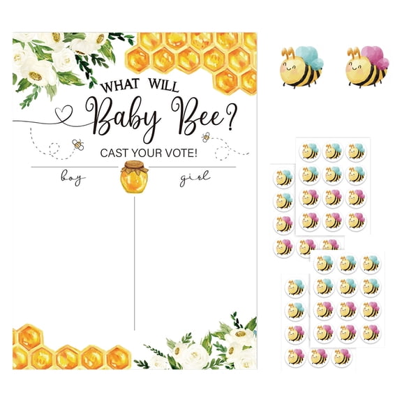 Gender Reveal Voting Board, Honey & Bee Theme Poster with 6 Stickers, Interactive Party Decor for Baby Reveal Activities