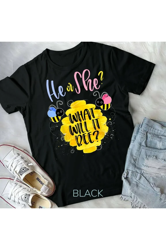Gender Reveal, What Will It Bee, He or She, Boy or Girl Themed Tee New Unisex T-Shirt